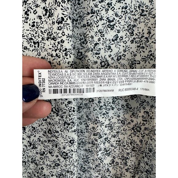 Zara White Blue Floral Crop Wrap Blouse Top Side Tie Flutter Sleeve M Medium - Picture 8 of 10